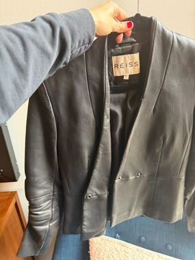 Reiss Black Leather Blazer-Style Jacket